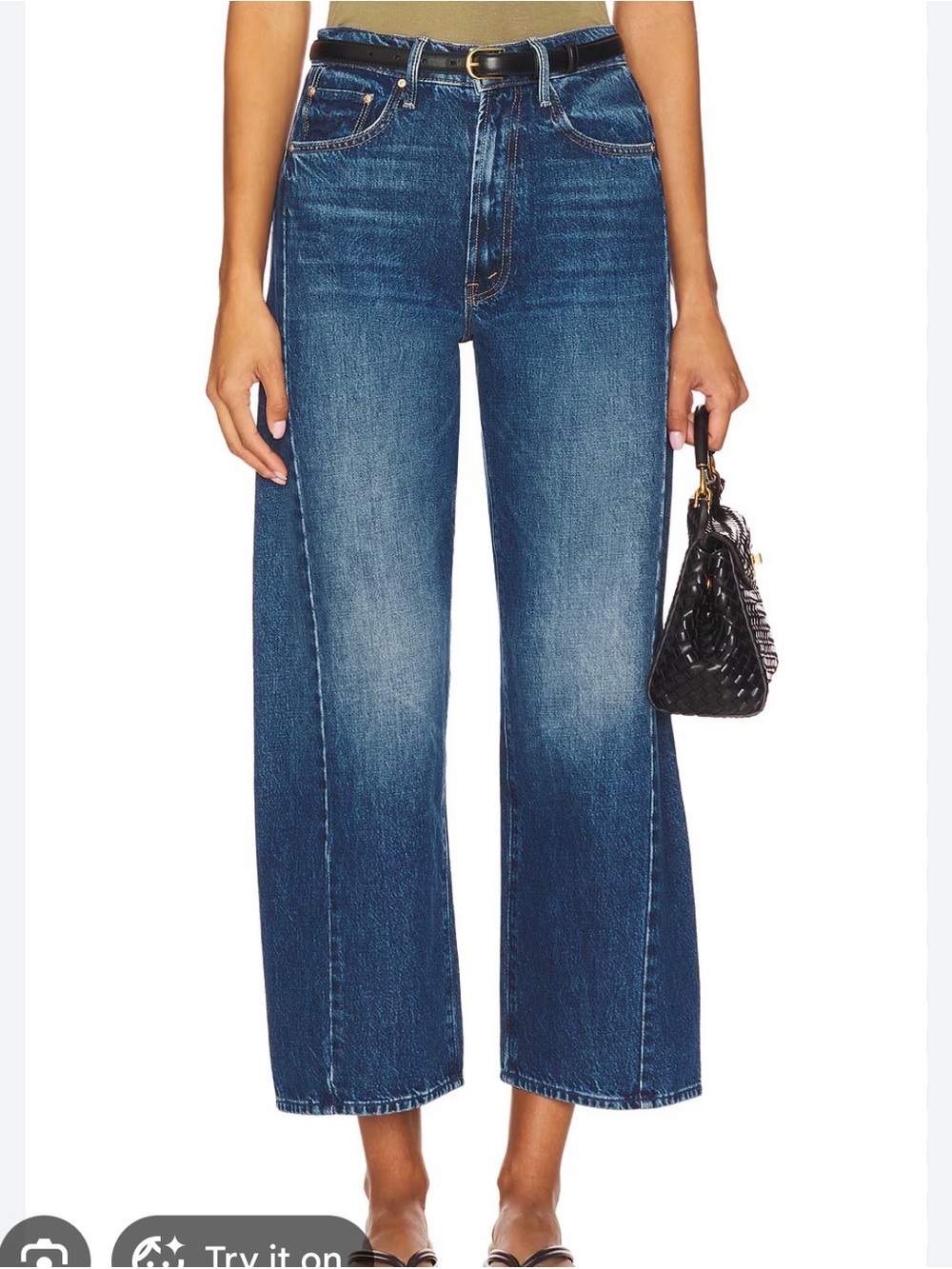 MOTHER Wide Leg Cropped Jeans in Medium Blue Wash half pipe